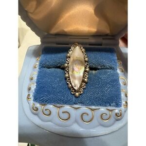 Alpaca Mexico Taxco Ring Silver Mother Of Pearl Inlay Size 4.25 Vintage
